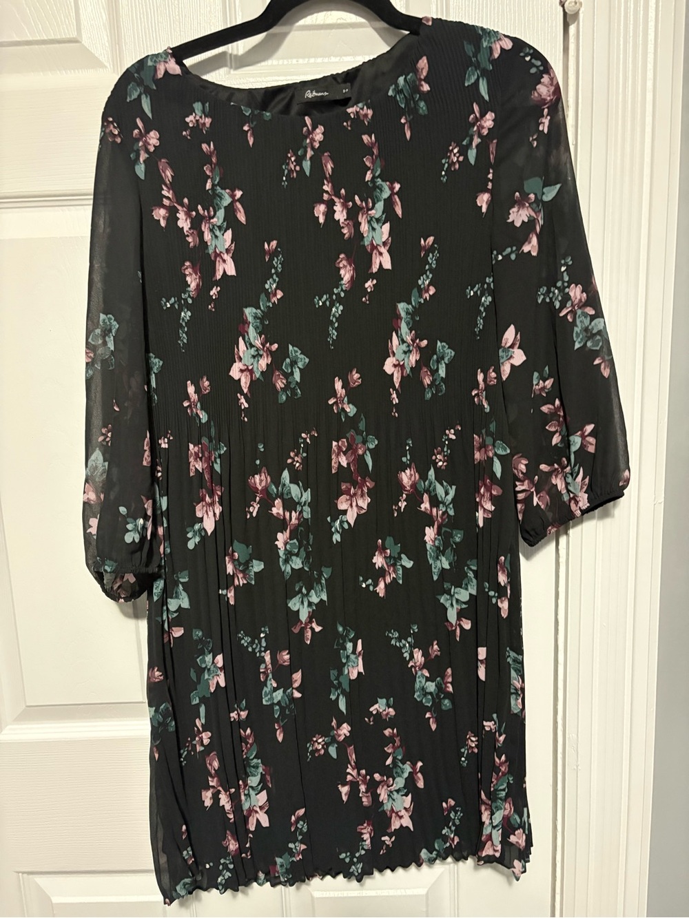 Reitmans Black Midi Dress with Pink & Teal Floral Print